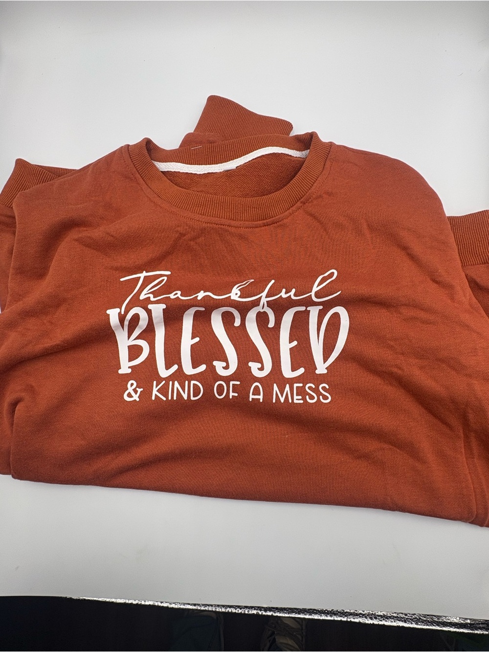 Rust colored Thankful Blessed Mess Sweatshirt L - Picture 2 of 6